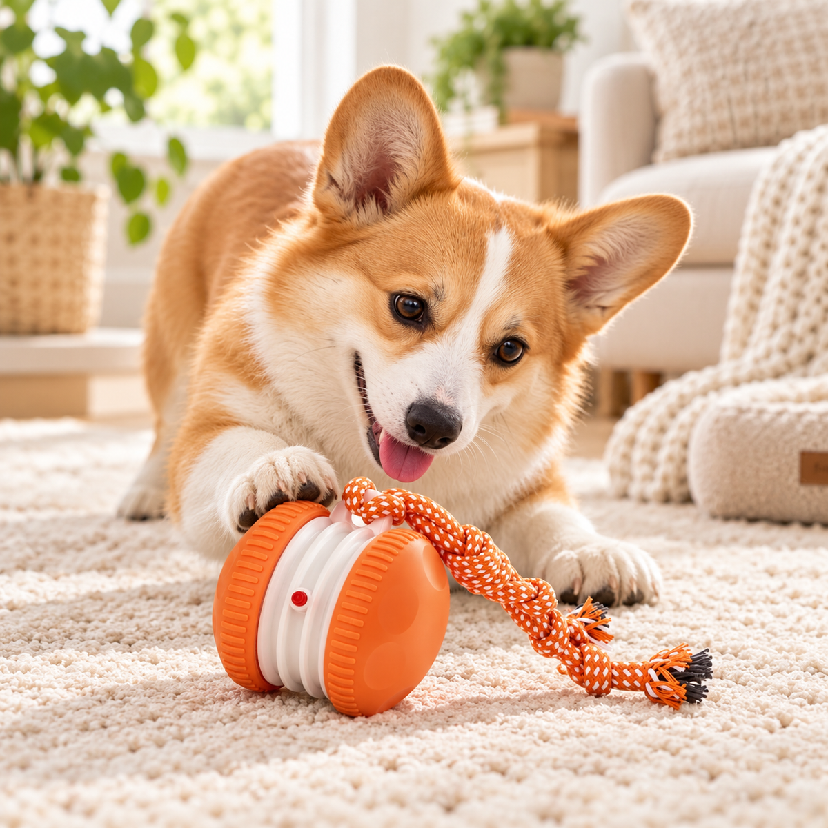 Rechargeable Interactive Rolling Ball & Rope Toy for Dogs