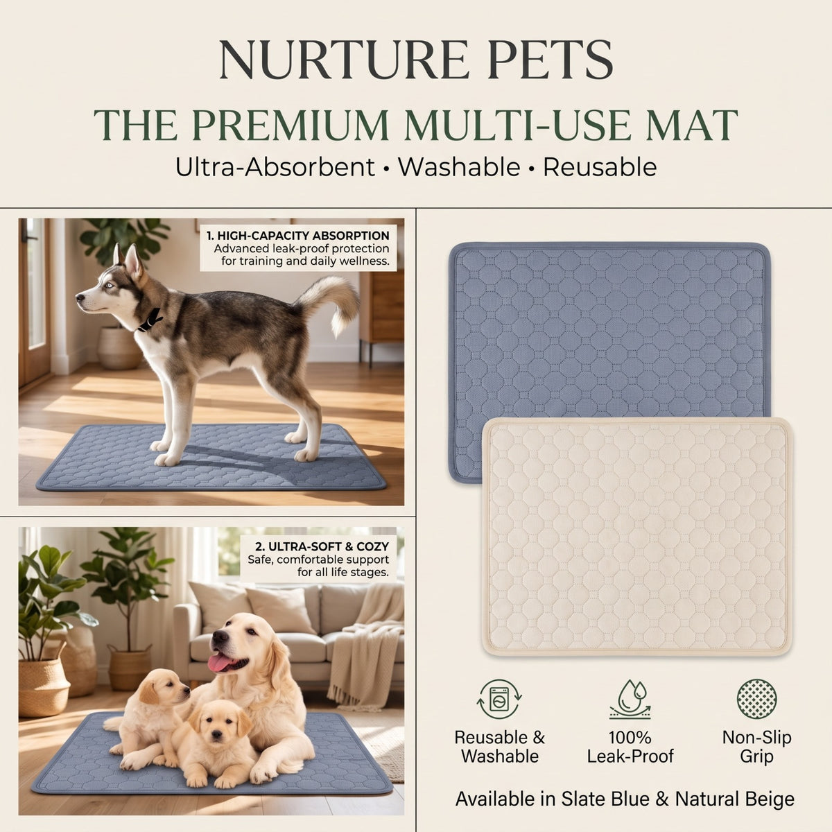 Washable Reusable Dog Training Pad with Waterproof Barrier