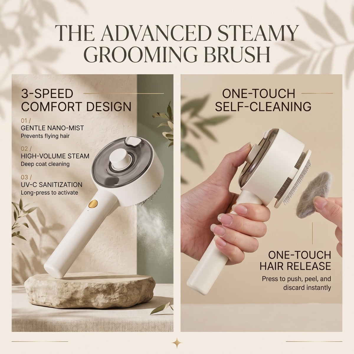 Rechargeable Self-Cleaning Mist Grooming Brush for Dogs & Cats