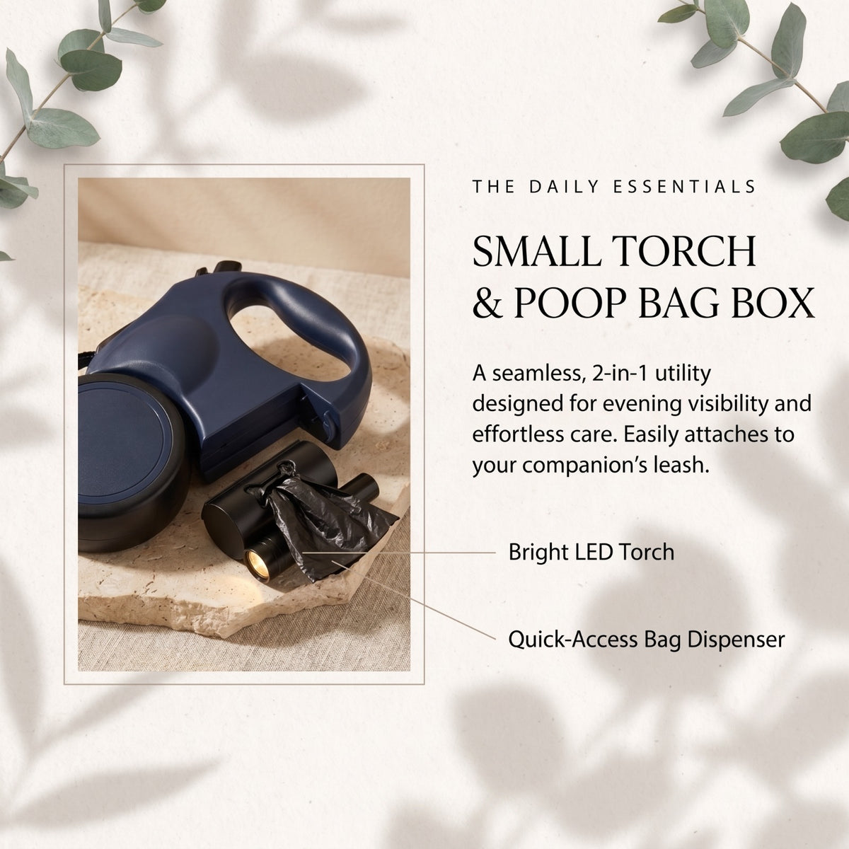 Dual Retractable Dog Leash with LED Light & Waste Bag Holder