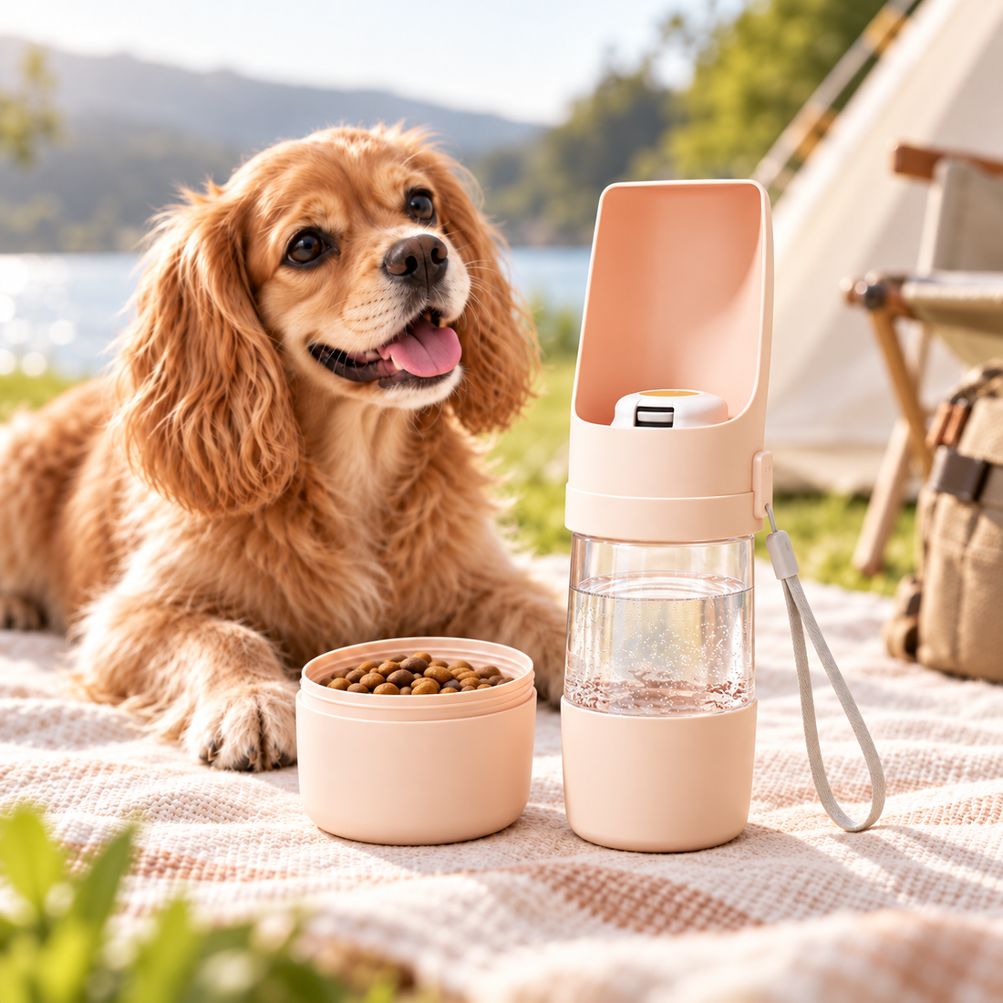 2-in-1 Portable Pet Water Bottle with Food Cup