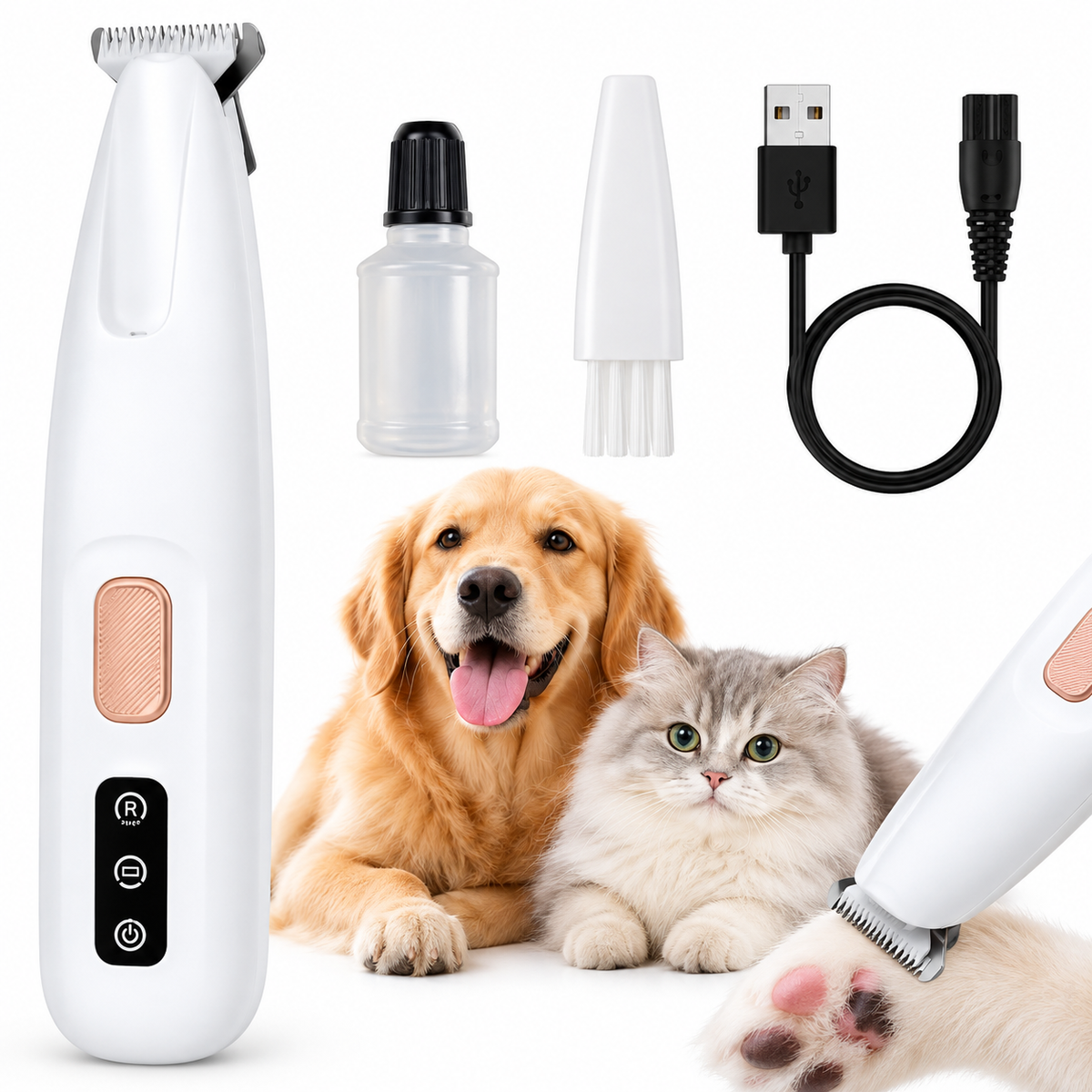 Rechargeable Pet Paw &amp; Face Hair Trimmer with LED Light
