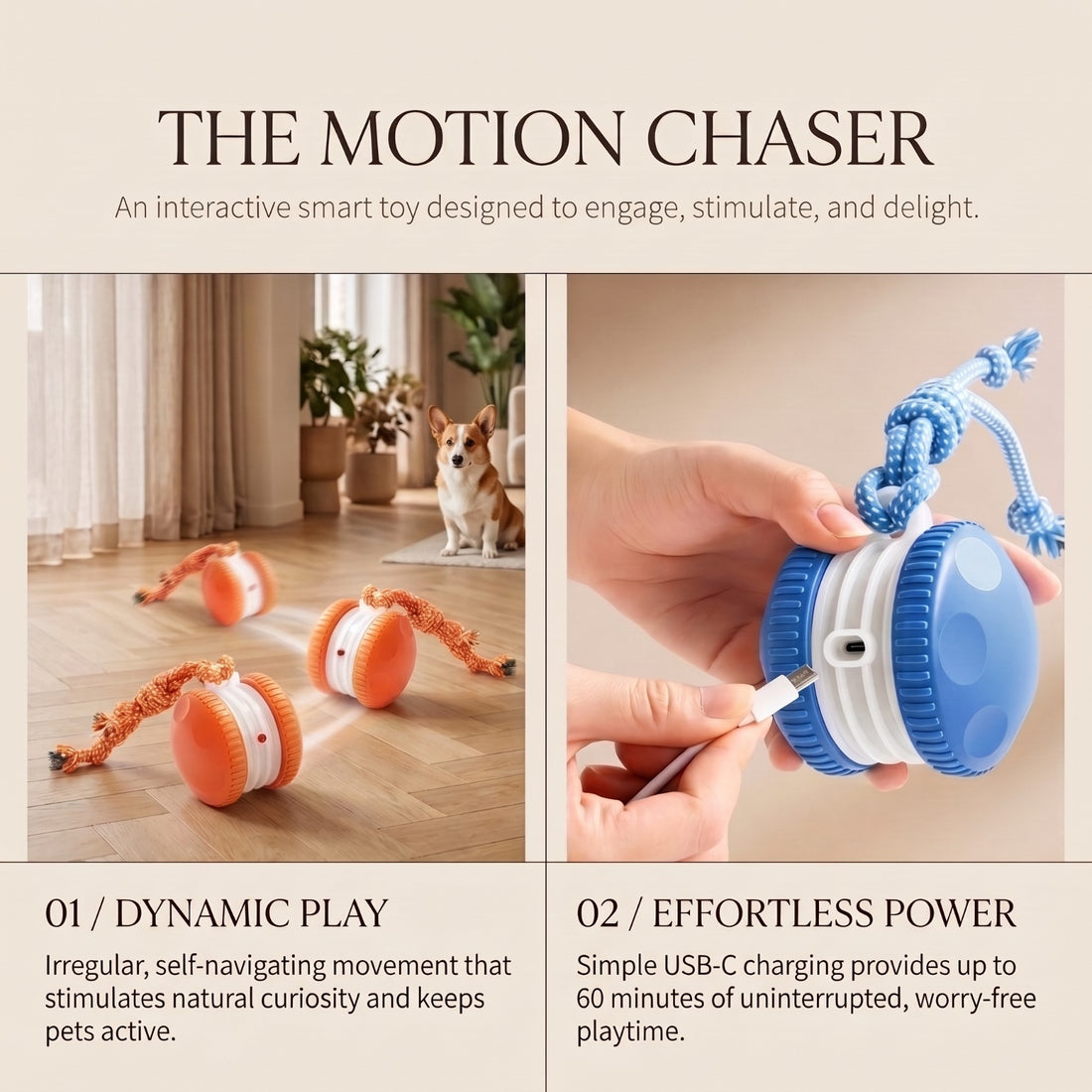 Rechargeable Interactive Rolling Ball &amp; Rope Toy for Dogs