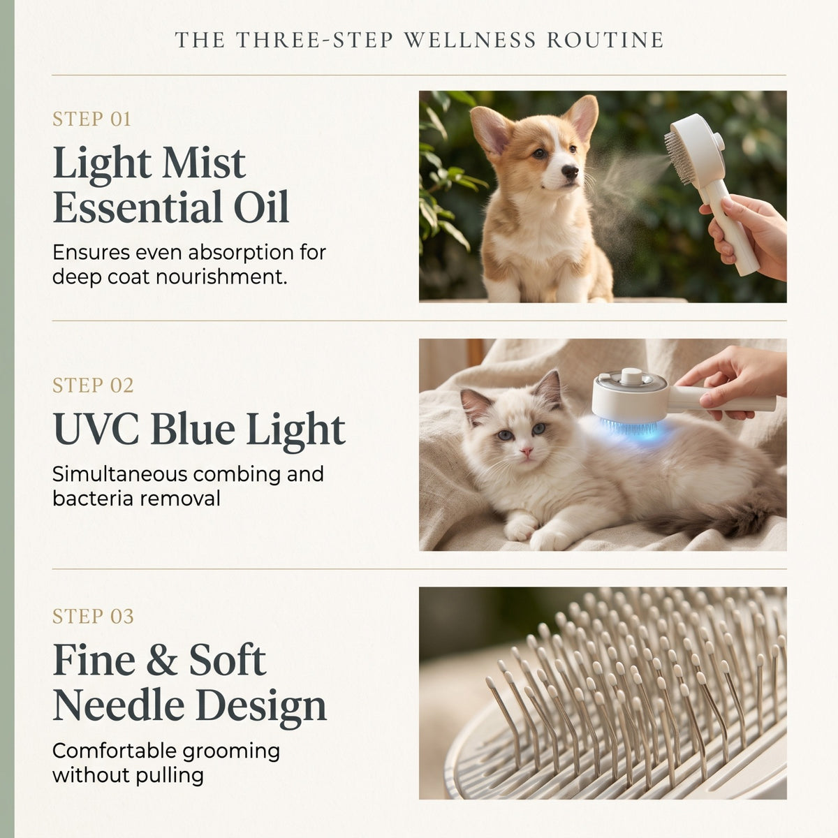 Rechargeable Self-Cleaning Mist Grooming Brush for Dogs &amp; Cats