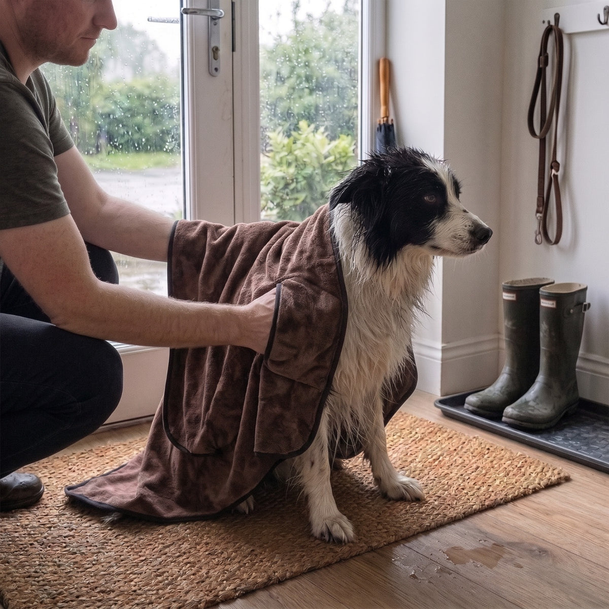 Quick-Dry Pet Bath Towel with Hand Pockets