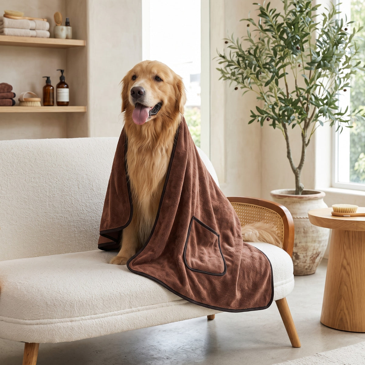 Quick-Dry Pet Bath Towel with Hand Pockets