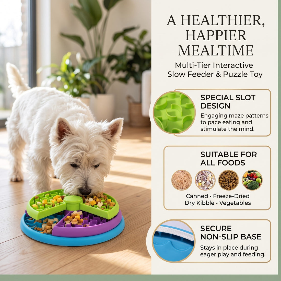 3-Layer Interactive Dog Puzzle Feeder &amp; Slow-Feed Bowl