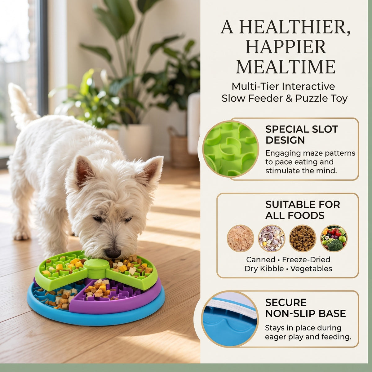 3-Layer Interactive Dog Puzzle Feeder &amp; Slow-Feed Bowl