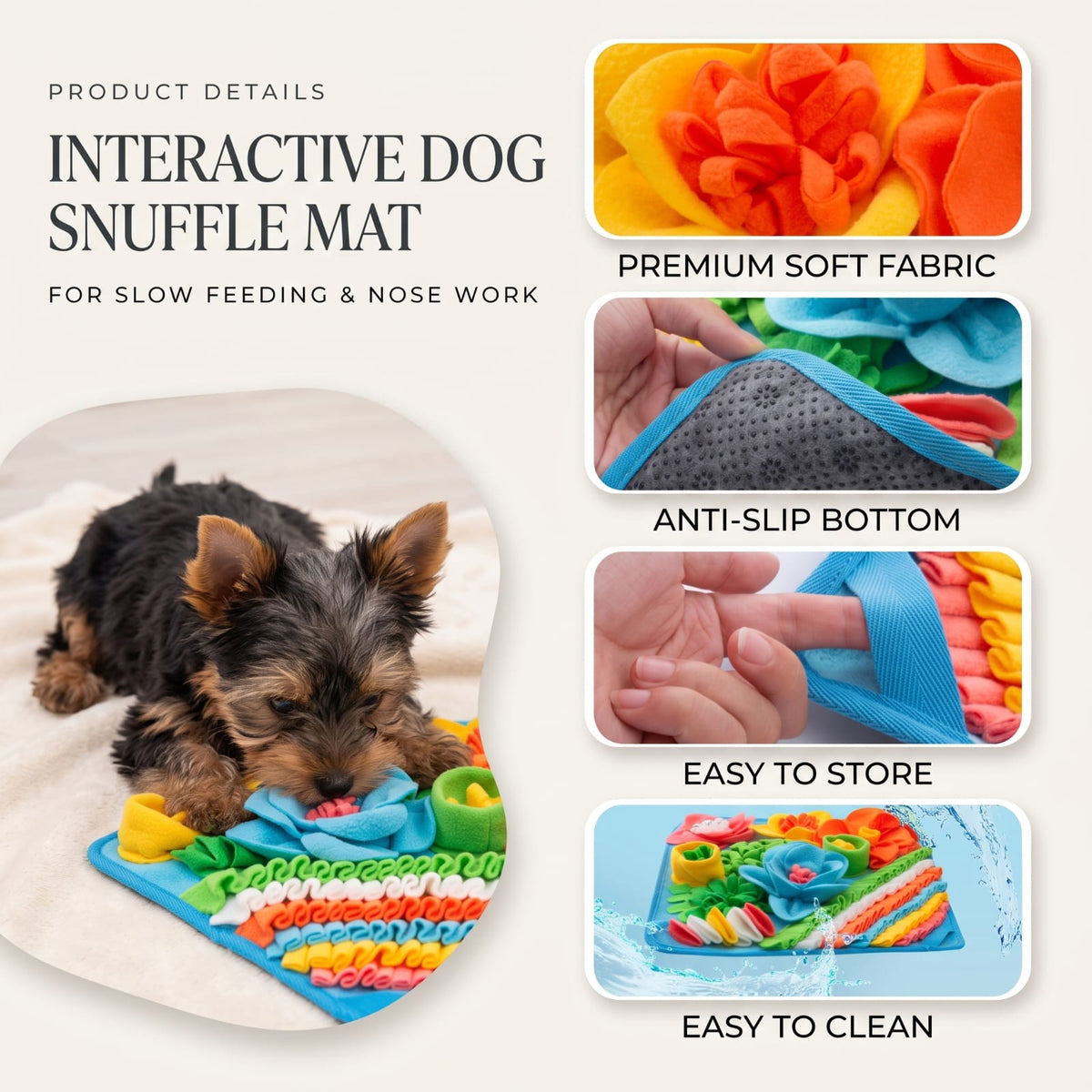 Interactive Dog Snuffle Mat for Slow Feeding &amp; Nose Work